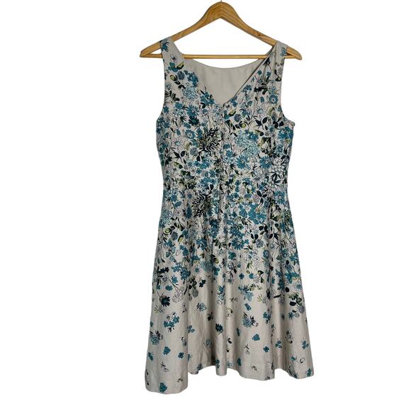 Loft Dress Womens 2 Blue Green Floral Knee Length A-Line Career Wedding Guest - Picture 2 of 10